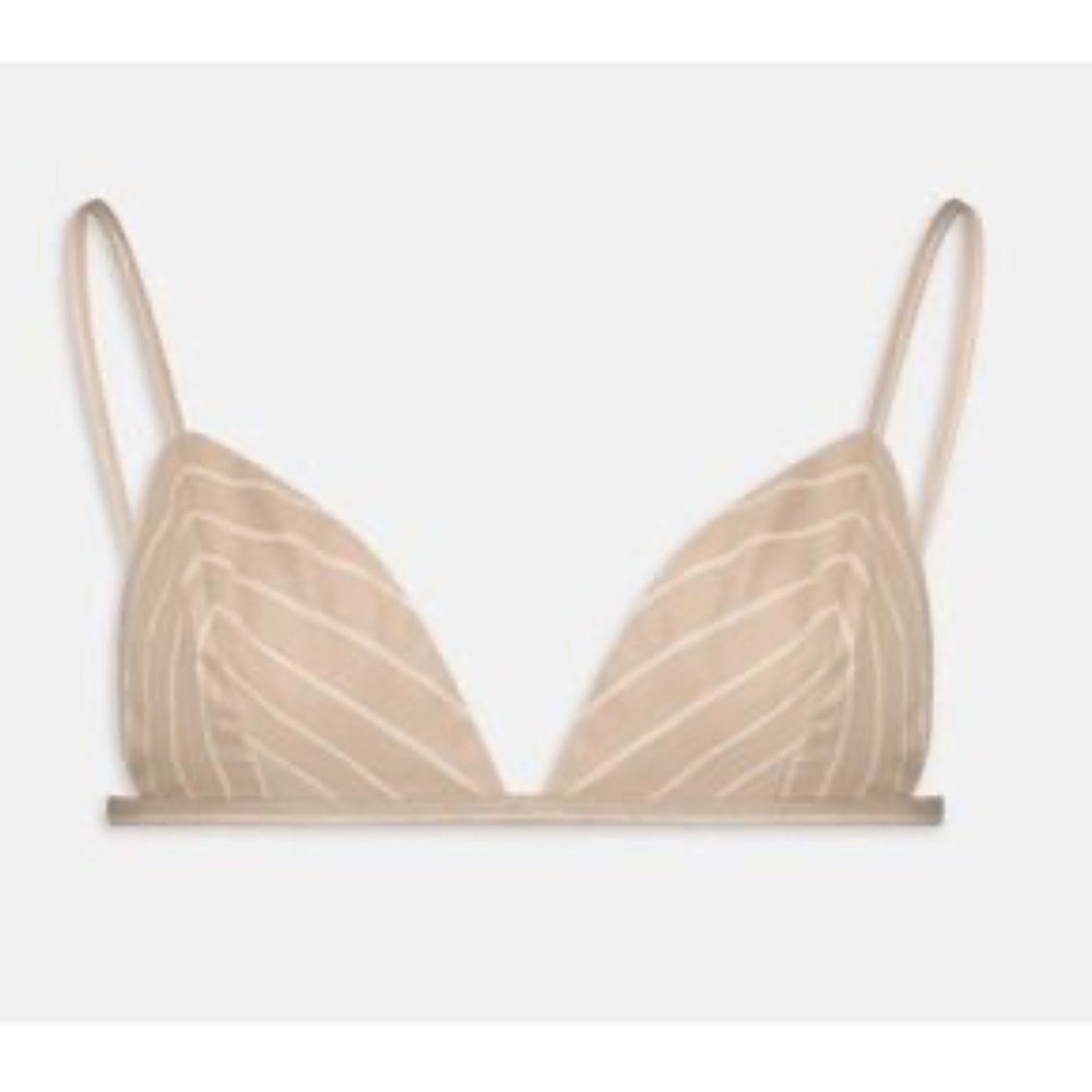 SKIMS Cotton Poplin Triangle Bralette Stone Stripe Tan White  Small